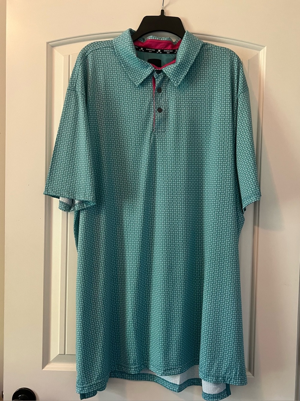 Kenneth Cole Men’s 3X Golf Polo Shirt Teal Performance Lightweight Pink Collar